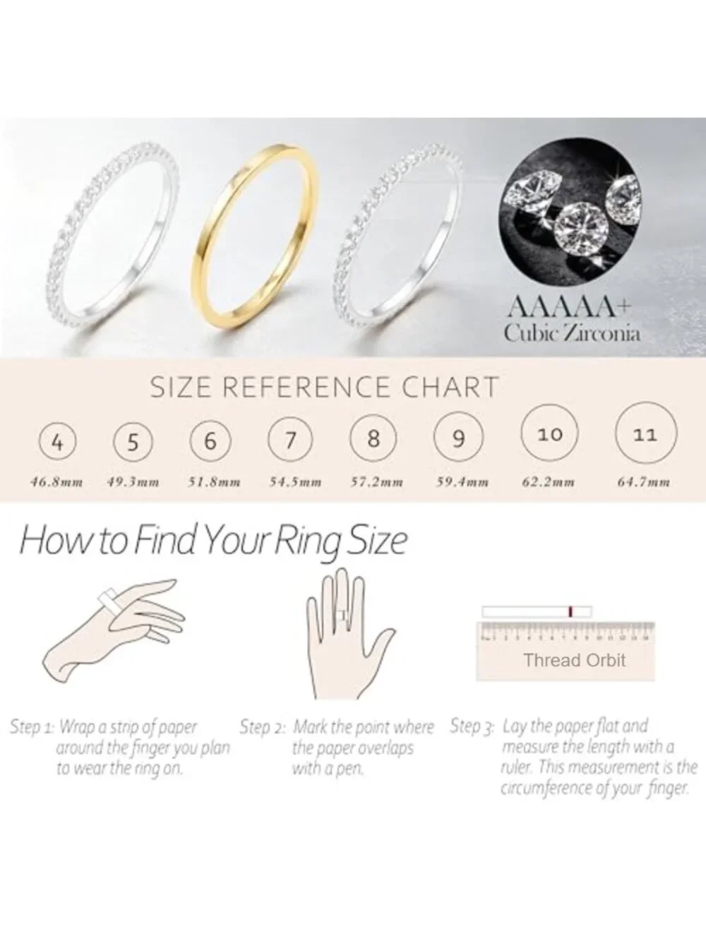 14K Gold & 925 Sterling Silver Plated Stackable Rings Set Eternity Band